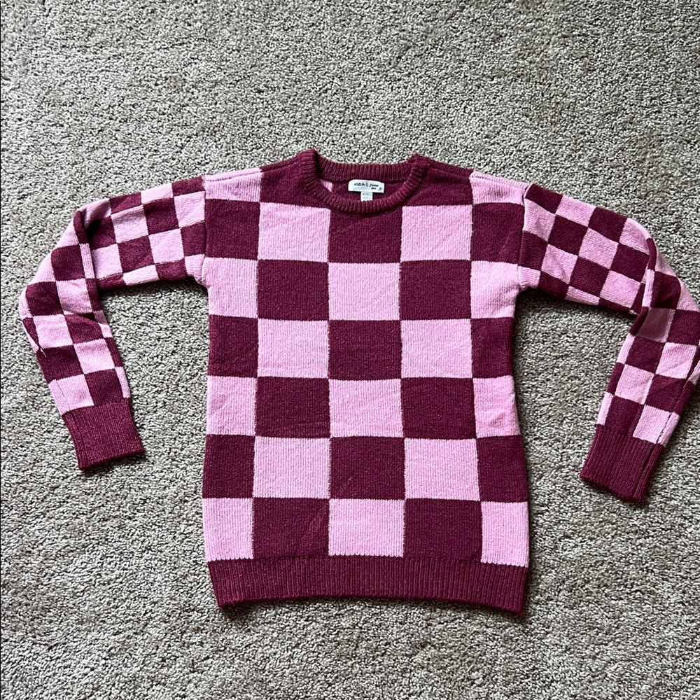 NWOT Stitch & Pine checked crewneck sweater girls size 10-12. Never worn!